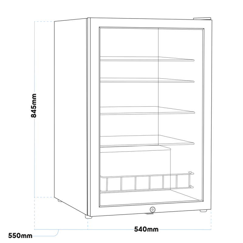 Baridi 115L Under Counter Beer, Drinks & Wine Fridge, Lock, LED Light