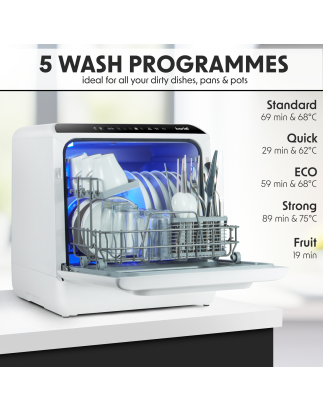 Baridi 2-4 Place Settings Mini Portable Tabletop Dishwasher, 5 Wash Functions