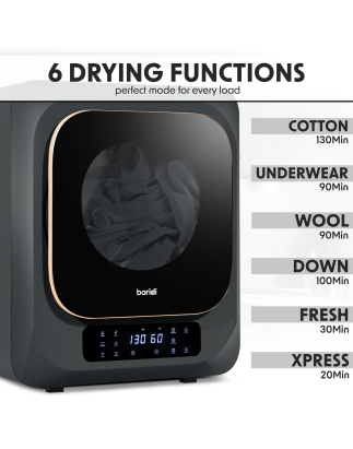 Baridi Small Tumble Dryer, Portable, 2.5kg, Vented, Perfect for Counter Top or Wall Mounted Use with Digital Controls, Compact, 