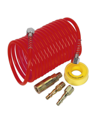 PE Coiled Air Hose Kit with Connectors 5m x 5mm