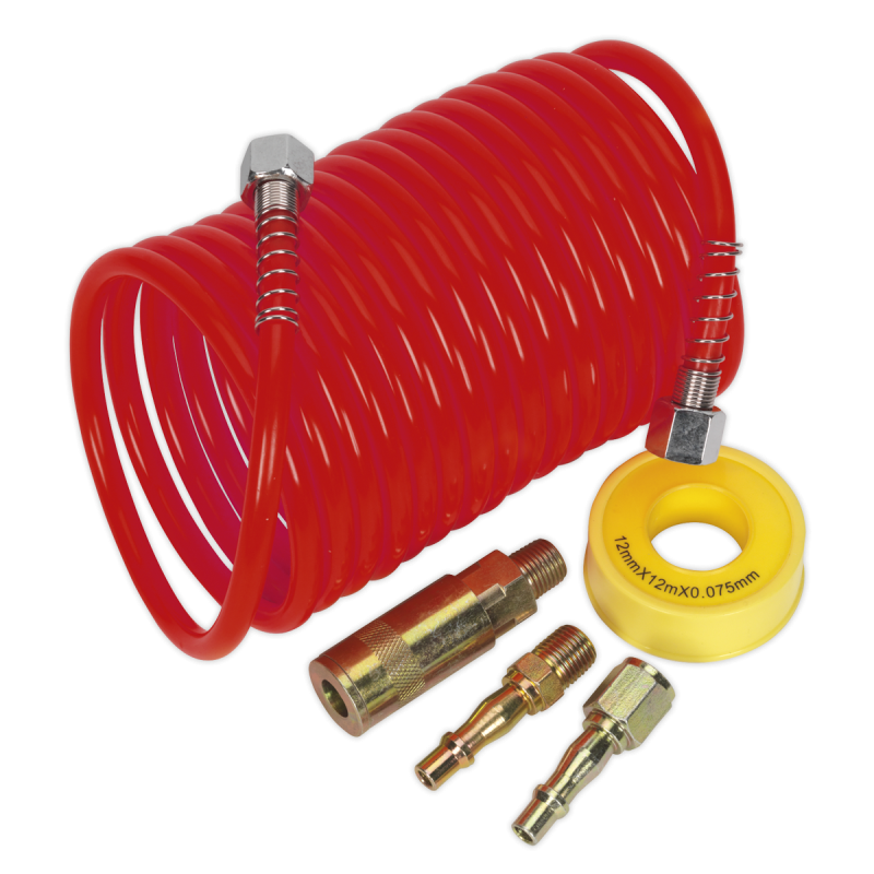 PE Coiled Air Hose Kit with Connectors 5m x 5mm