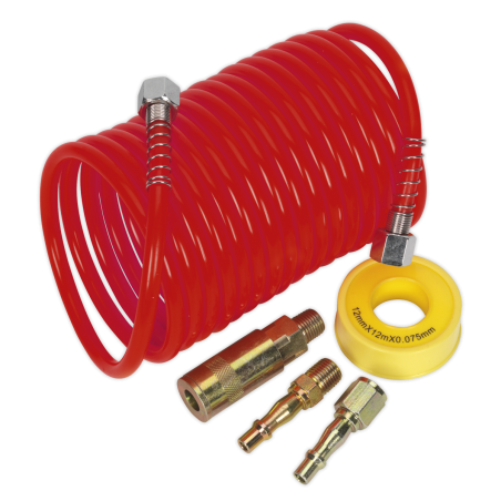 PE Coiled Air Hose Kit with Connectors 5m x 5mm