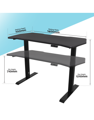 Bureau debout électrique réglable en hauteur Dellonda Carbon, double moteur 1400 x 700 mm, 100 kg