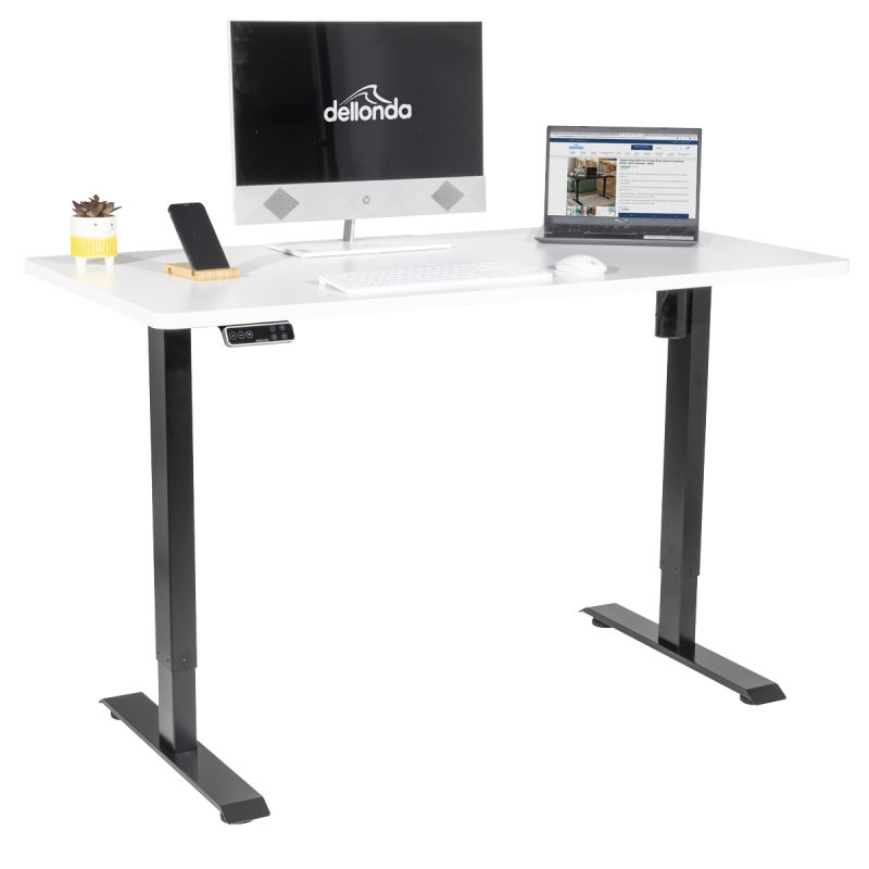 Dellonda White Electric Height Adjustable Standing Desk with Memory, Quiet, 1400x700mm