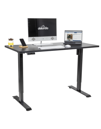 Dellonda Black Electric Height Adjustable Standing Desk with Memory, Quiet, 1400x700mm