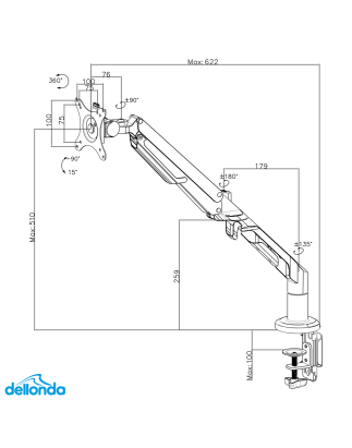 Dellonda Single Monitor Arm, 12kg Load Capacity, 17-36" Screens - White