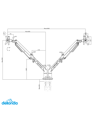 Dellonda Double Monitor Arms, 9kg Load Capacity, 17-32" Screens - White