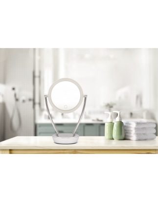 Dellonda 7.5" Double-Sided LED Vanity Mirror, Touch Dimmable, Battery Operated