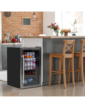 Baridi Under Counter Wine/Drink/Beverage Cooler/Fridge, Built-In Thermostat, Energy Class E, 85 Litre - Stainless Steel