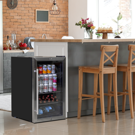 Baridi Under Counter Wine/Drink/Beverage Cooler/Fridge, Built-In Thermostat, Energy Class E, 85 Litre - Stainless Steel