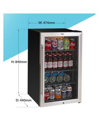 Baridi Under Counter Wine/Drink/Beverage Cooler/Fridge, Built-In Thermostat, Energy Class E, 85 Litre - Stainless Steel