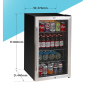 Baridi Under Counter Wine/Drink/Beverage Cooler/Fridge, Built-In Thermostat, Energy Class E, 85 Litre - Stainless Steel