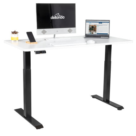 Dellonda White Electric Height Adjustable Standing Desk, 1400 x 700mm Dual Motor 100kg