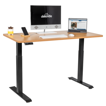 Dellonda Oak Electric Height Adjustable Standing Desk, 1400 x 700mm Dual Motor 100kg