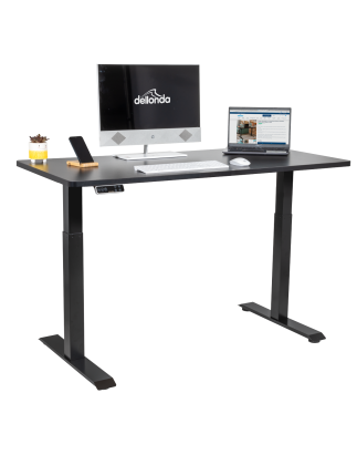 Bureau debout réglable en hauteur électrique Dellonda noir, double moteur 1400 x 700 mm, 100 kg