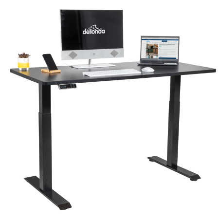 Bureau debout réglable en hauteur électrique Dellonda noir, double moteur 1400 x 700 mm, 100 kg