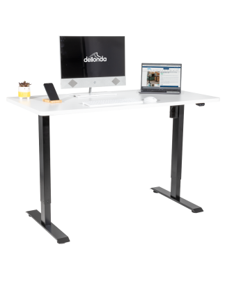 Dellonda White Electric Height Adjustable Standing Desk, Quiet, Home Office, 1400x700mm