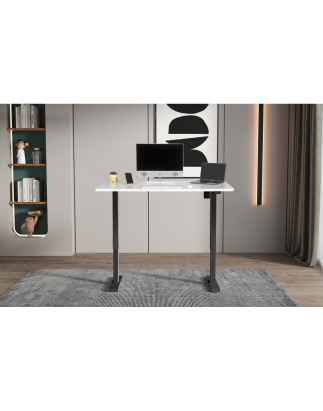 Dellonda White Electric Height Adjustable Standing Desk, Quiet, Home Office, 1400x700mm