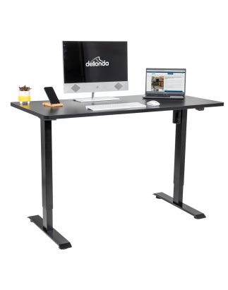 Dellonda Black Electric Height Adjustable Standing Desk, Quiet, Home Office, 1400x700mm