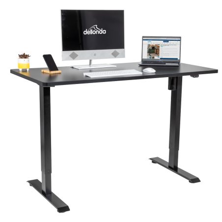 Dellonda Black Electric Height Adjustable Standing Desk, Quiet, Home Office, 1400x700mm