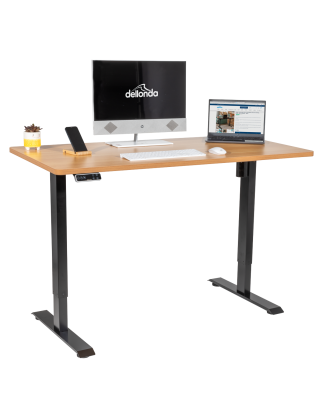 Dellonda Oak Electric Height Adjustable Standing Desk with Memory, Quiet & Fast 1400 x 700mm