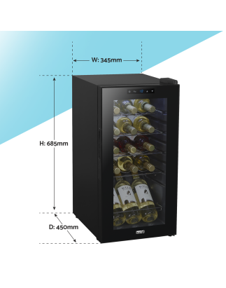 Baridi 15 Bottle Wine Cooler Fridge with Digital Touchscreen Controls & LED Light, Black