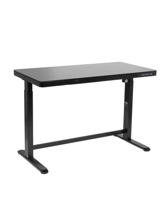 Bureau debout réglable électrique Dellonda noir avec USB et tiroir, 1200 x 600 mm