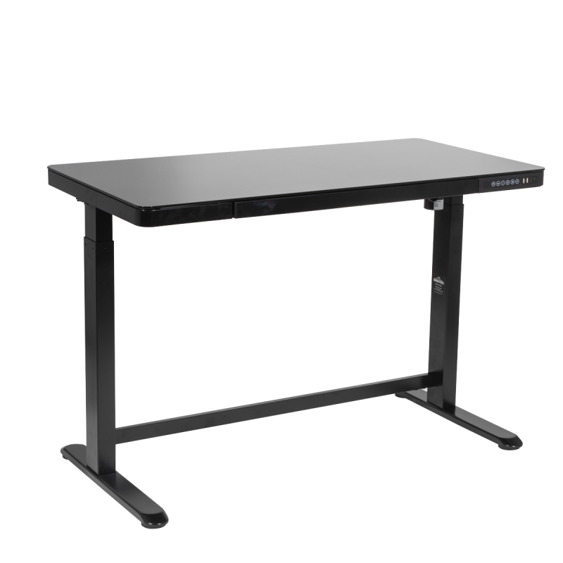 Bureau debout réglable électrique Dellonda noir avec USB et tiroir, 1200 x 600 mm