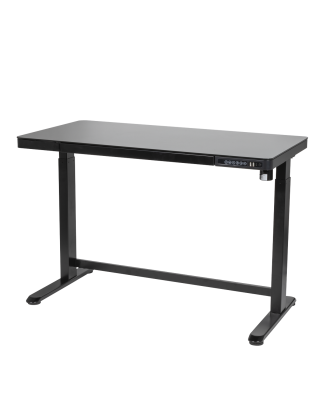 Bureau debout réglable électrique Dellonda noir avec USB et tiroir, 1200 x 600 mm