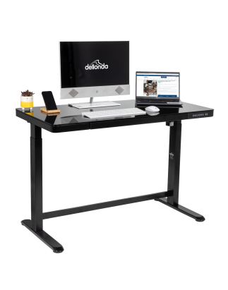 Dellonda Black Electric Adjustable Standing Desk with USB & Drawer, 1200 x 600mm