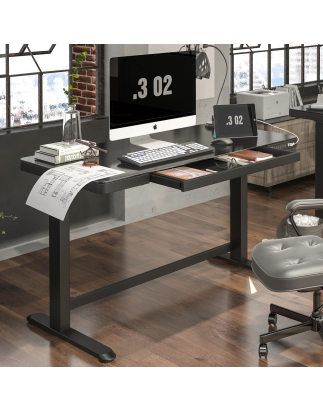 Bureau debout réglable électrique Dellonda noir avec USB et tiroir, 1200 x 600 mm