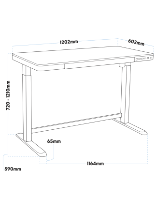 Bureau debout réglable électrique Dellonda noir avec USB et tiroir, 1200 x 600 mm