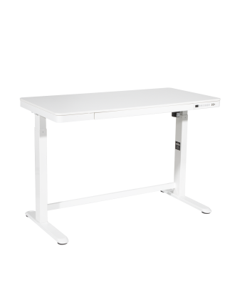 Bureau debout réglable électrique Dellonda blanc avec USB et tiroir, 1200 x 600 mm