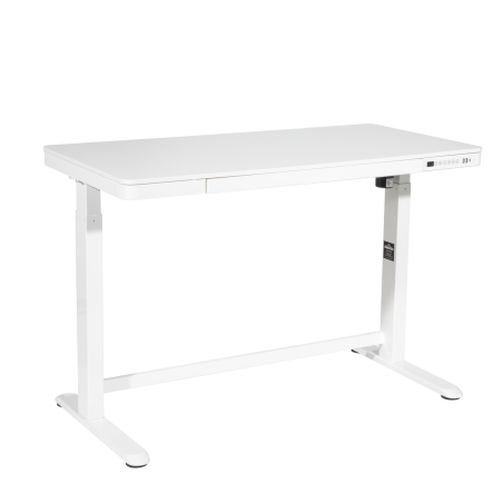 Bureau debout réglable électrique Dellonda blanc avec USB et tiroir, 1200 x 600 mm