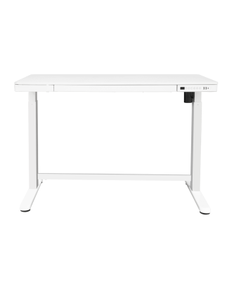 Bureau debout réglable électrique Dellonda blanc avec USB et tiroir, 1200 x 600 mm