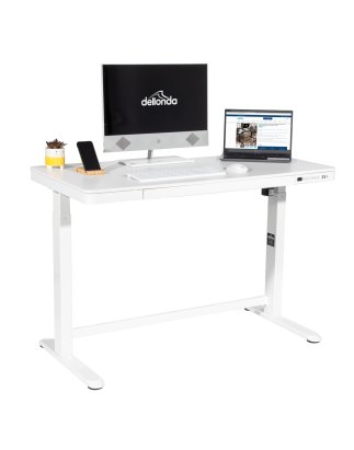 Bureau debout réglable électrique Dellonda blanc avec USB et tiroir, 1200 x 600 mm