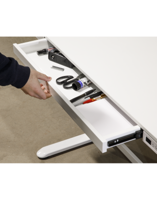 Bureau debout réglable électrique Dellonda blanc avec USB et tiroir, 1200 x 600 mm