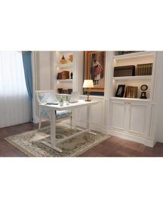 Bureau debout réglable électrique Dellonda blanc avec USB et tiroir, 1200 x 600 mm