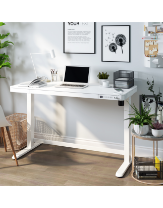 Bureau debout réglable électrique Dellonda blanc avec USB et tiroir, 1200 x 600 mm