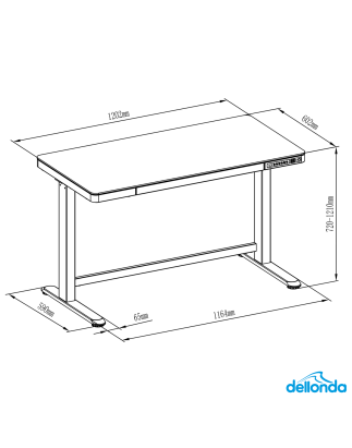 Bureau debout réglable électrique Dellonda blanc avec USB et tiroir, 1200 x 600 mm