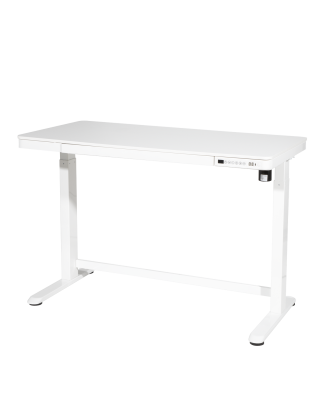 Bureau debout réglable électrique Dellonda blanc avec USB et tiroir, 1200 x 600 mm