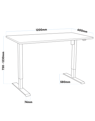 Bureau debout de bureau réglable électrique noir Dellonda, silencieux et rapide 1200 x 600 mm