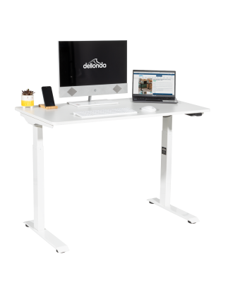 Dellonda White Electric Adjustable Office Standing Desk, Quiet & Fast 1200x600mm