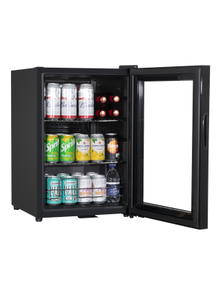 Baridi 60L Beer & Drinks Fridge with LED Light, Black and Glass Door