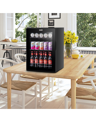 Réfrigérateur à bière et boissons Baridi 60 L avec lumière LED, porte noire et vitrée