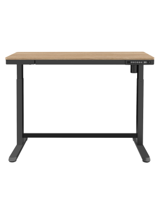 Bureau debout réglable électrique Dellonda en chêne avec USB et tiroir, 1 200 x 600 mm