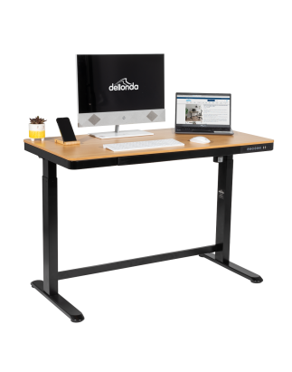 Bureau debout réglable électrique Dellonda en chêne avec USB et tiroir, 1 200 x 600 mm