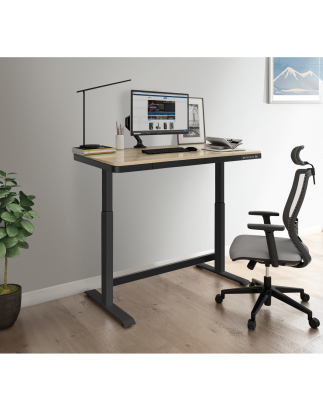 Bureau debout réglable électrique Dellonda en chêne avec USB et tiroir, 1 200 x 600 mm