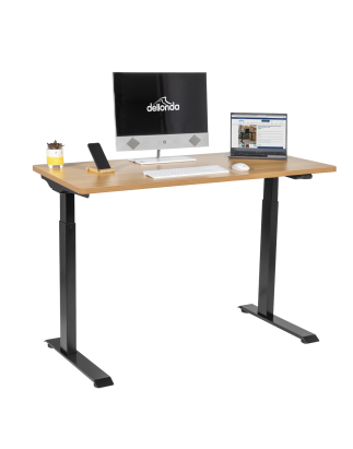 Dellonda Oak Electric Adjustable Office Standing Desk, Quiet, 70kg, 1200 x 600mm