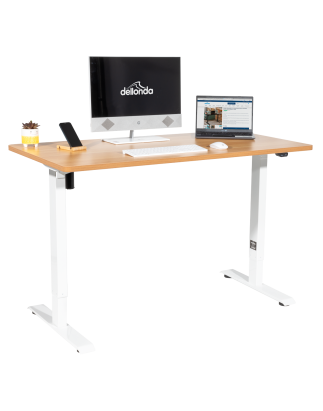 Dellonda Single Motor Height-Adjustable Electric Sit & Stand Desk with Oak Desktop & White Frame